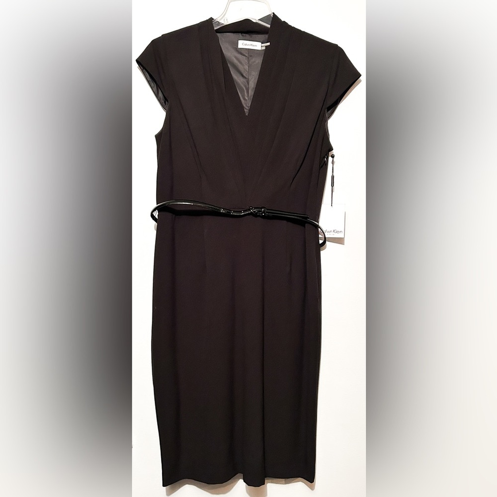 Calvin Klein black cocktail dress with belt, size 12
